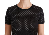 Thumbnail for Chic Black Dotted Crewneck Cotton Tee