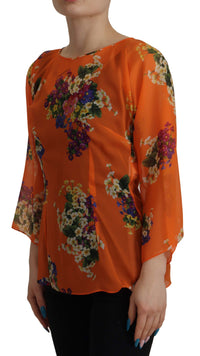 Thumbnail for Elegant Floral Silk Blouse with Back Zipper