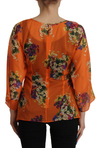 Thumbnail for Elegant Floral Silk Blouse with Back Zipper