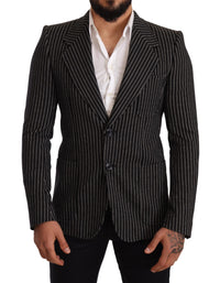 Thumbnail for Elegant Black Striped Virgin Wool Blazer