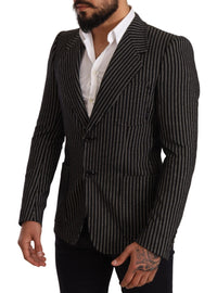 Thumbnail for Elegant Black Striped Virgin Wool Blazer
