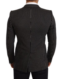 Thumbnail for Elegant Black Striped Virgin Wool Blazer