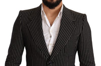 Thumbnail for Elegant Black Striped Virgin Wool Blazer