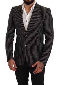 Thumbnail for Elegant Black Striped Virgin Wool Blazer