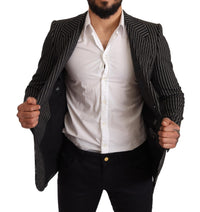 Thumbnail for Elegant Black Striped Virgin Wool Blazer