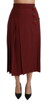 Thumbnail for Elegant Red High Waist Virgin Wool Skirt