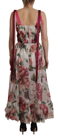 Thumbnail for Elegant Multicolor Silk Roses Maxi Dress