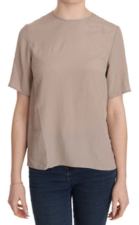 Thumbnail for Elegant Beige Silk Blend Crew Neck Blouse