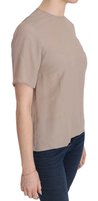 Thumbnail for Elegant Beige Silk Blend Crew Neck Blouse