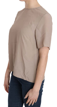 Thumbnail for Elegant Beige Silk Blend Crew Neck Blouse