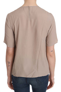 Thumbnail for Elegant Beige Silk Blend Crew Neck Blouse