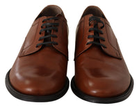 Thumbnail for Brown Leather Lace Up Mens Formal Derby Shoes