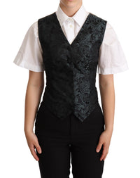 Thumbnail for Black Jacquard Floral Waistcoat Vest Green