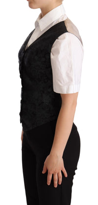 Thumbnail for Black Jacquard Floral Waistcoat Vest Green