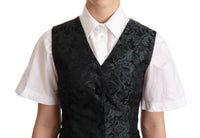 Thumbnail for Black Jacquard Floral Waistcoat Vest Green