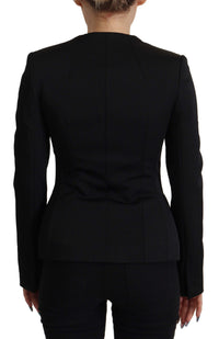 Thumbnail for Sleek Black Snap Jacket with Silk Lining