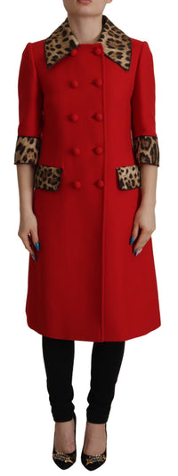 Thumbnail for Elegant Red Leopard Trench Coat