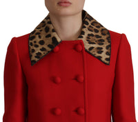 Thumbnail for Elegant Red Leopard Trench Coat