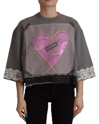 Thumbnail for Chic Grey Cotton Heart Tee with Bell Sleeves