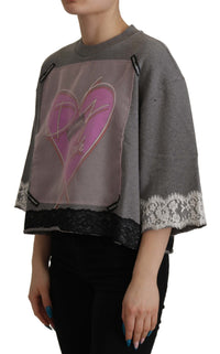 Thumbnail for Chic Grey Cotton Heart Tee with Bell Sleeves