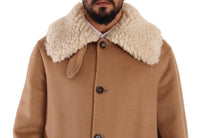 Thumbnail for Opulent Beige Shearling-Collar Overcoat