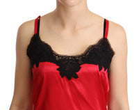 Thumbnail for Red Floral Lace Trimmed Silk Satin Camisole Top