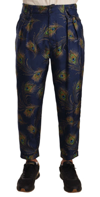 Thumbnail for Exquisite Peacock Print Silk Trousers