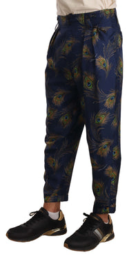 Thumbnail for Exquisite Peacock Print Silk Trousers