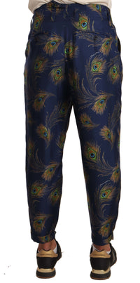 Thumbnail for Exquisite Peacock Print Silk Trousers
