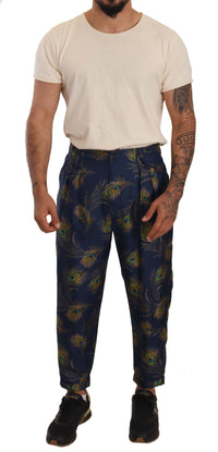 Thumbnail for Exquisite Peacock Print Silk Trousers
