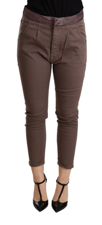 Thumbnail for Brown Mid Waist Cropped Skinny Stretch Trouser