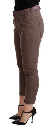 Thumbnail for Brown Mid Waist Cropped Skinny Stretch Trouser