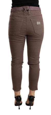 Thumbnail for Brown Mid Waist Cropped Skinny Stretch Trouser