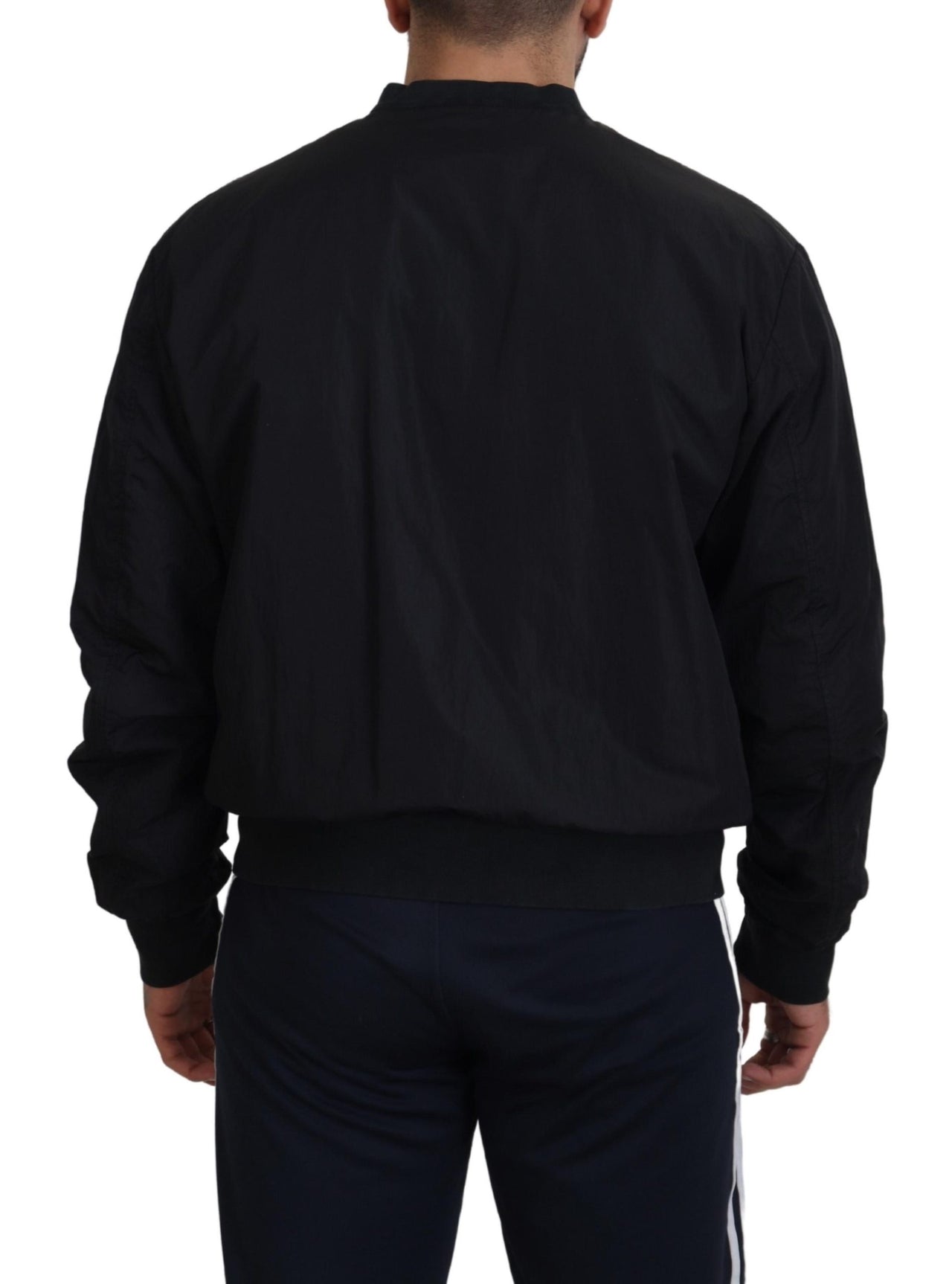 Black Nylon Logo Bomber Zipper Jacket