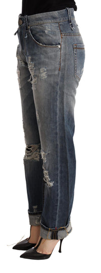 Thumbnail for Blue Tattered Mid Waist Straight Denim Trouser