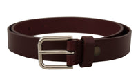 Thumbnail for Elegant Maroon Leather Belt with Logo Buckle