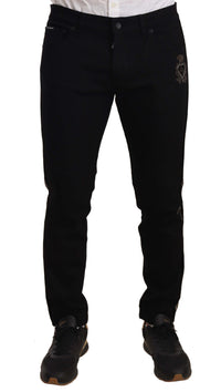 Thumbnail for Heraldic Embroidered Slim Fit Black Jeans