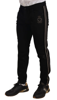 Thumbnail for Heraldic Embroidered Slim Fit Black Jeans