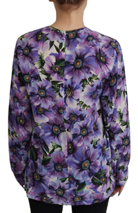 Thumbnail for Elegant Floral Silk Long Sleeve Blouse