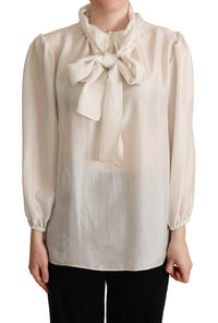 Thumbnail for Elegant Light Gray Silk Ascot Blouse