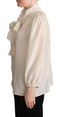Thumbnail for Elegant Light Gray Silk Ascot Blouse
