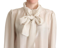 Thumbnail for Elegant Light Gray Silk Ascot Blouse
