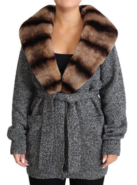 Thumbnail for Elegant Cashmere Cardigan with Rabbit Fur Collar