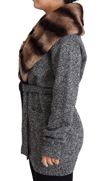 Thumbnail for Elegant Cashmere Cardigan with Rabbit Fur Collar