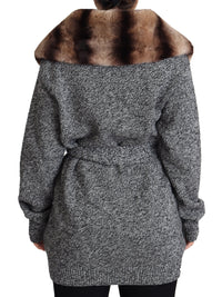 Thumbnail for Elegant Cashmere Cardigan with Rabbit Fur Collar