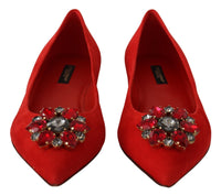 Thumbnail for Crystal Embellished Red Suede Flats