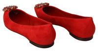 Thumbnail for Crystal Embellished Red Suede Flats