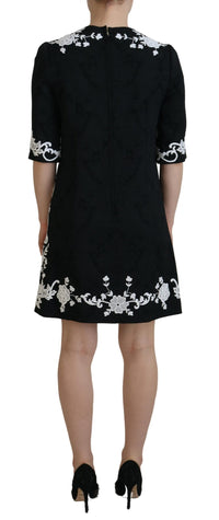 Thumbnail for Black Lace Trim Half Sleeves A-line Dress