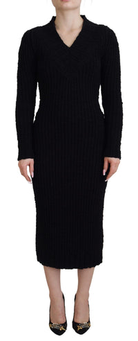 Thumbnail for Elegant Black Wool Blend Sweater Dress