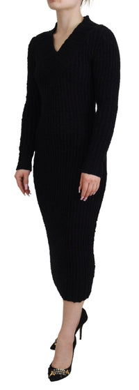 Thumbnail for Elegant Black Wool Blend Sweater Dress